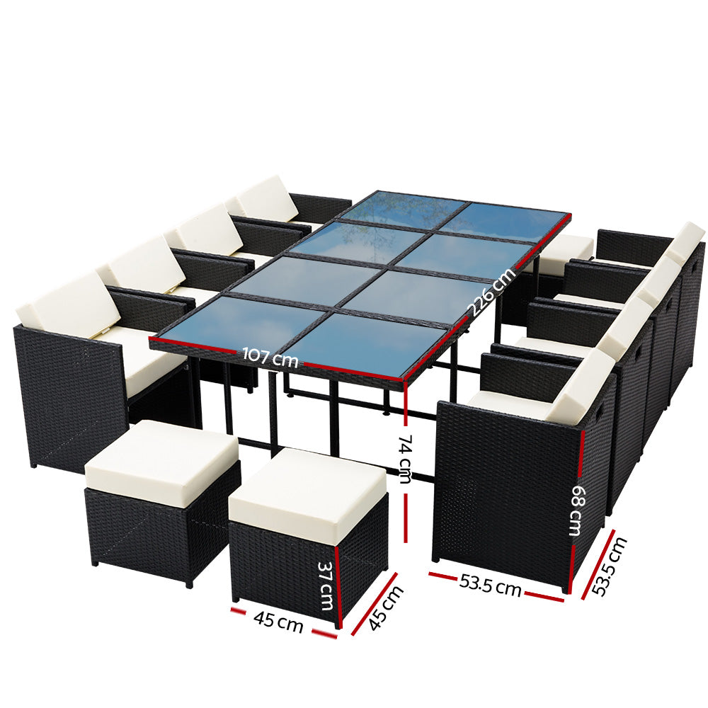 Outdoor Dining Set 13 Piece Wicker Table Chairs Setting Black