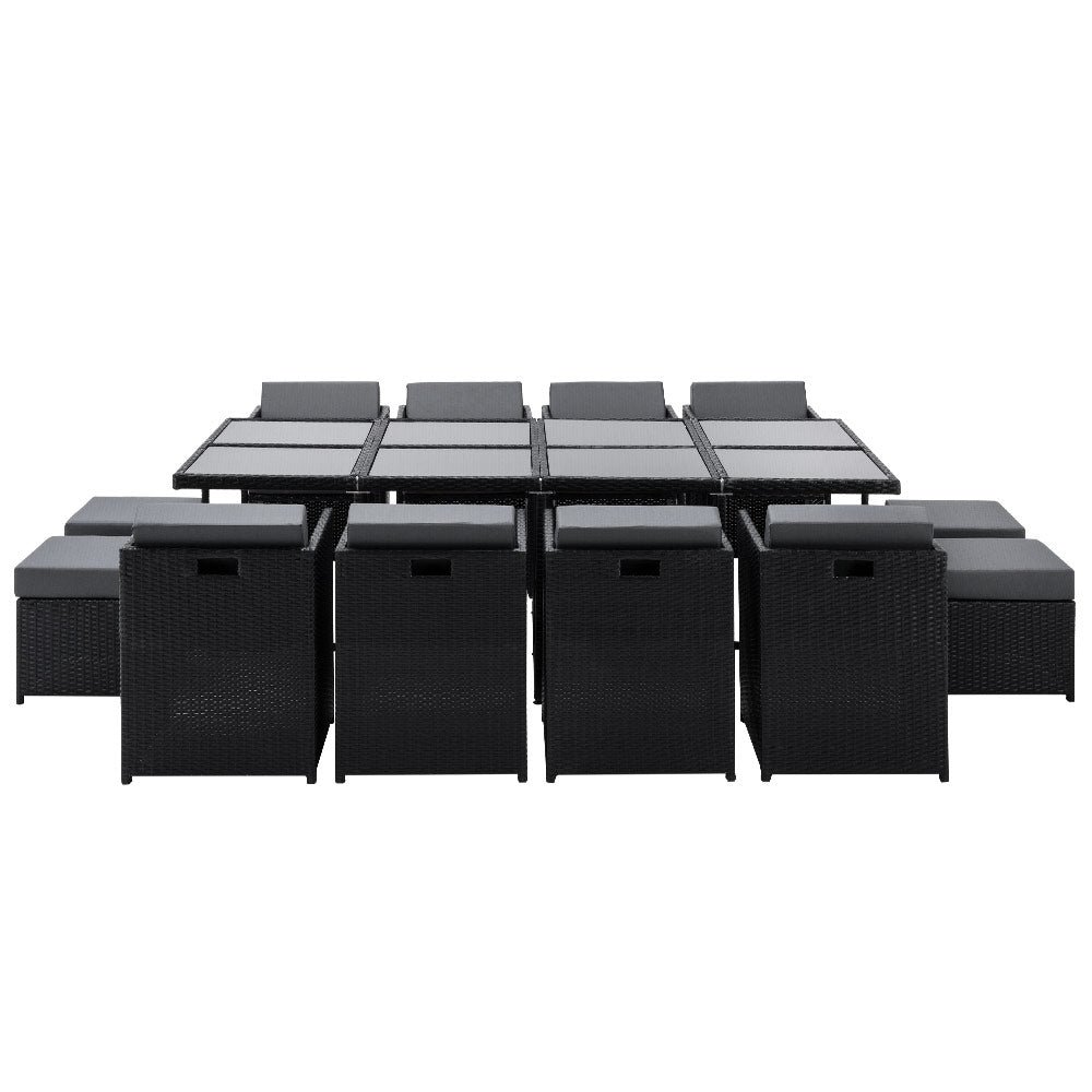 Outdoor Dining Set 13 Piece Wicker Table Chairs Setting Black