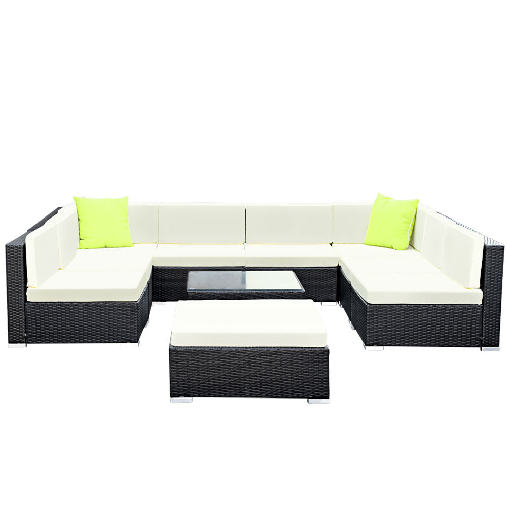 10-Piece Outdoor Sofa Set Wicker Couch Lounge Setting Cover