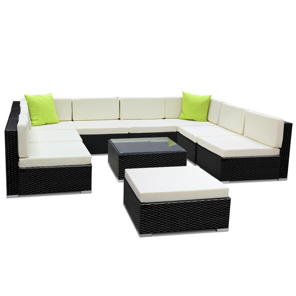 10-Piece Outdoor Sofa Set Wicker Couch Lounge Setting Cover