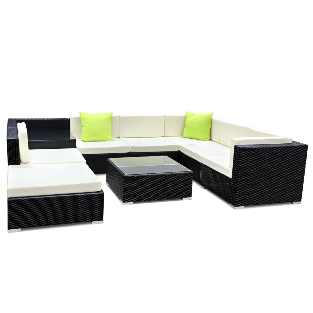 9-Piece Outdoor Sofa Set Wicker Couch Lounge Setting 7 Seater