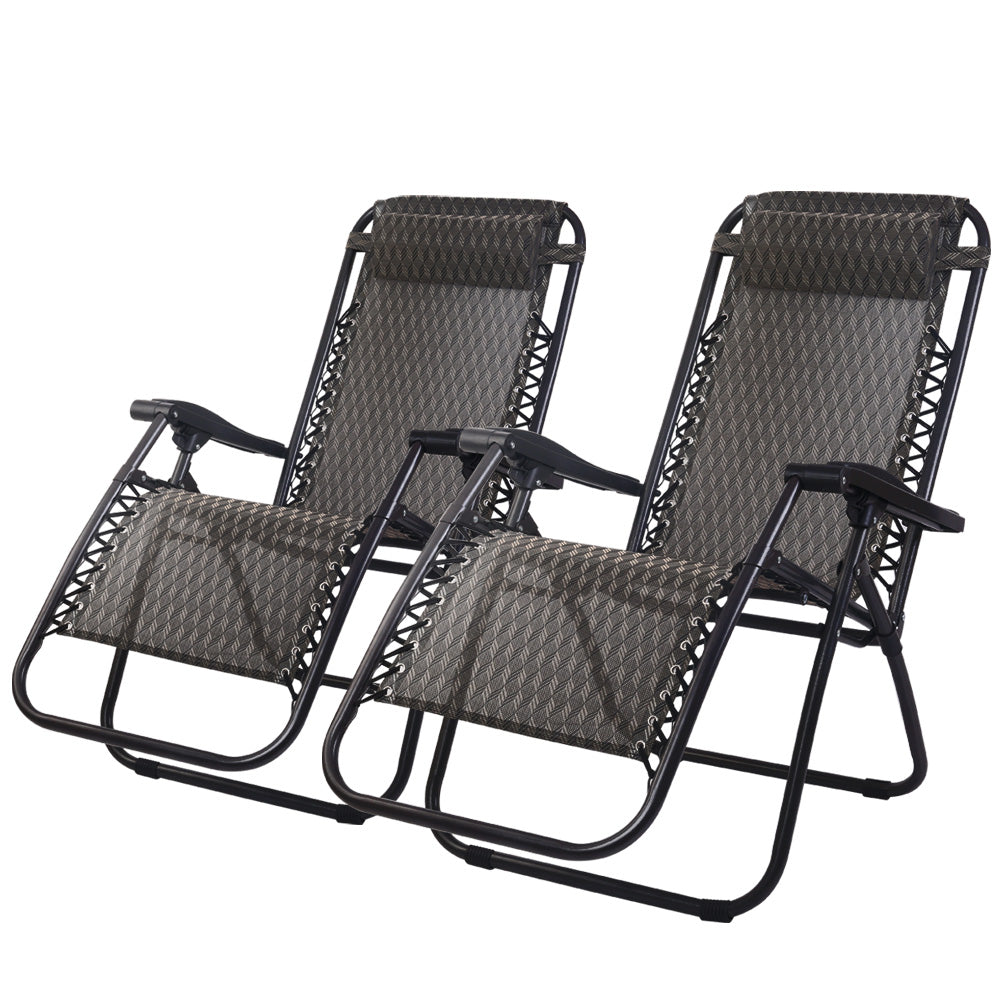 2PC Zero Gravity Chair Folding Outdoor Recliner Adjustable Sun Lounge Camping Grey