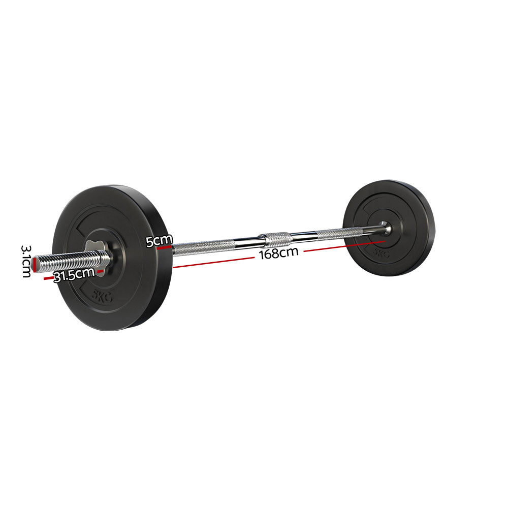 18kg Barbell Set Weight Plates Bar Lifting Bench 168cm