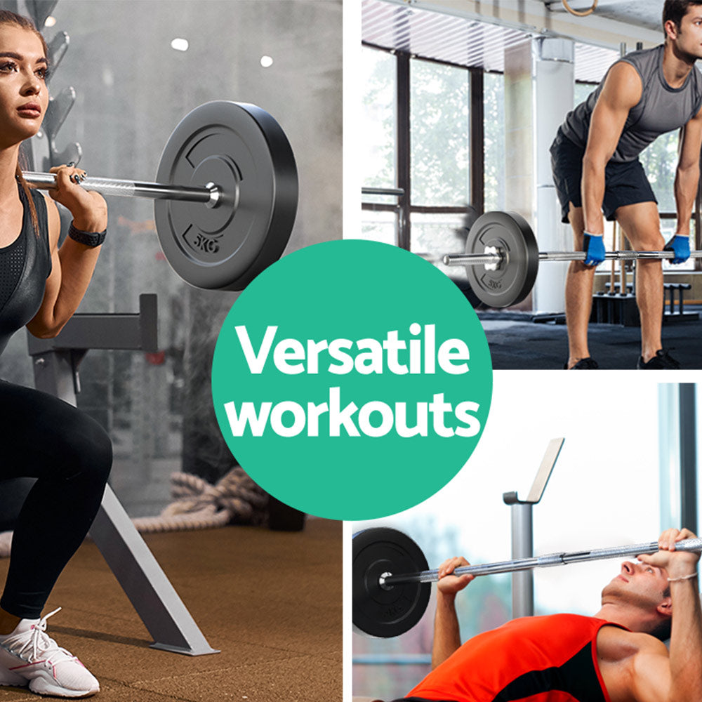 18kg Barbell Set Weight Plates Bar Lifting Bench 168cm