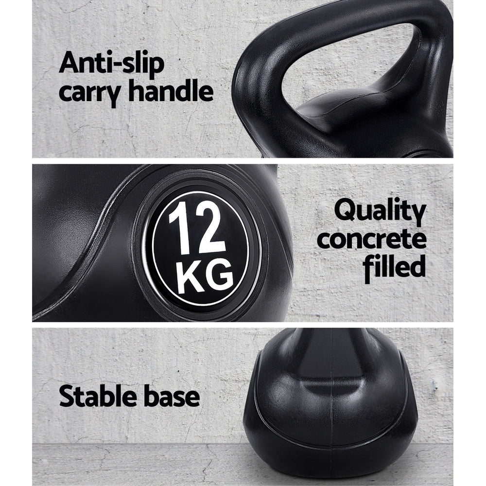 12kg Kettlebell Set Weight Lifting Bench Dumbbells Kettle Bell Gym Home