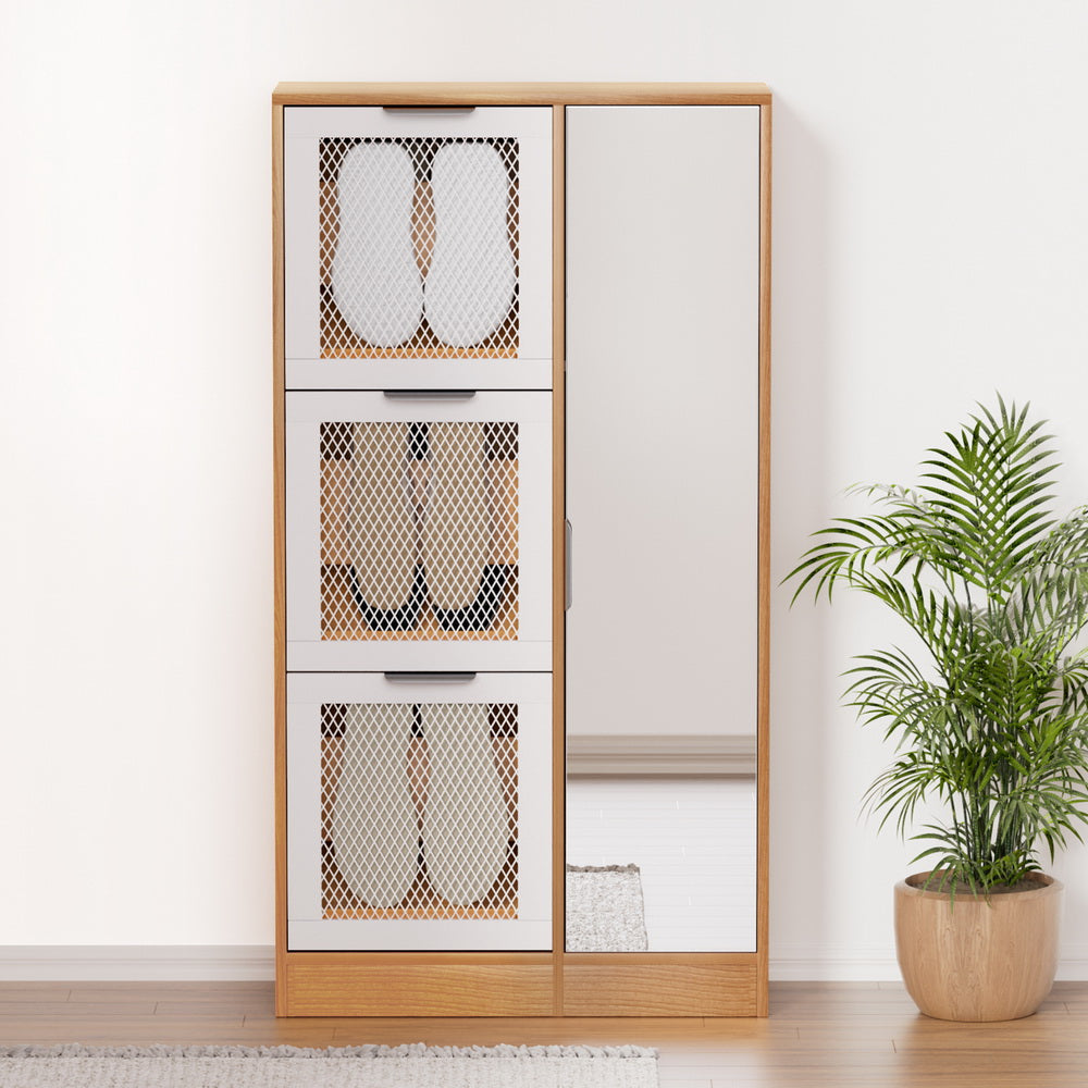 Shoe Rack Cabinet Mirror White