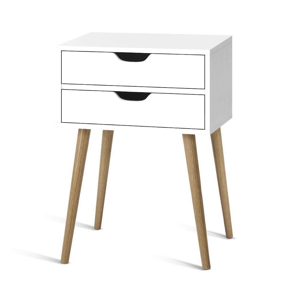 Bedside Table 2 Drawers - BODIE White