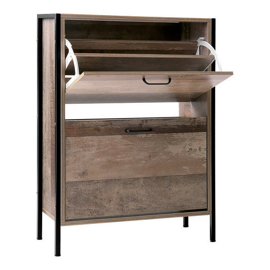 12 Pair Wooden Vintage Shoe Rack Storage Cabinet - Wood