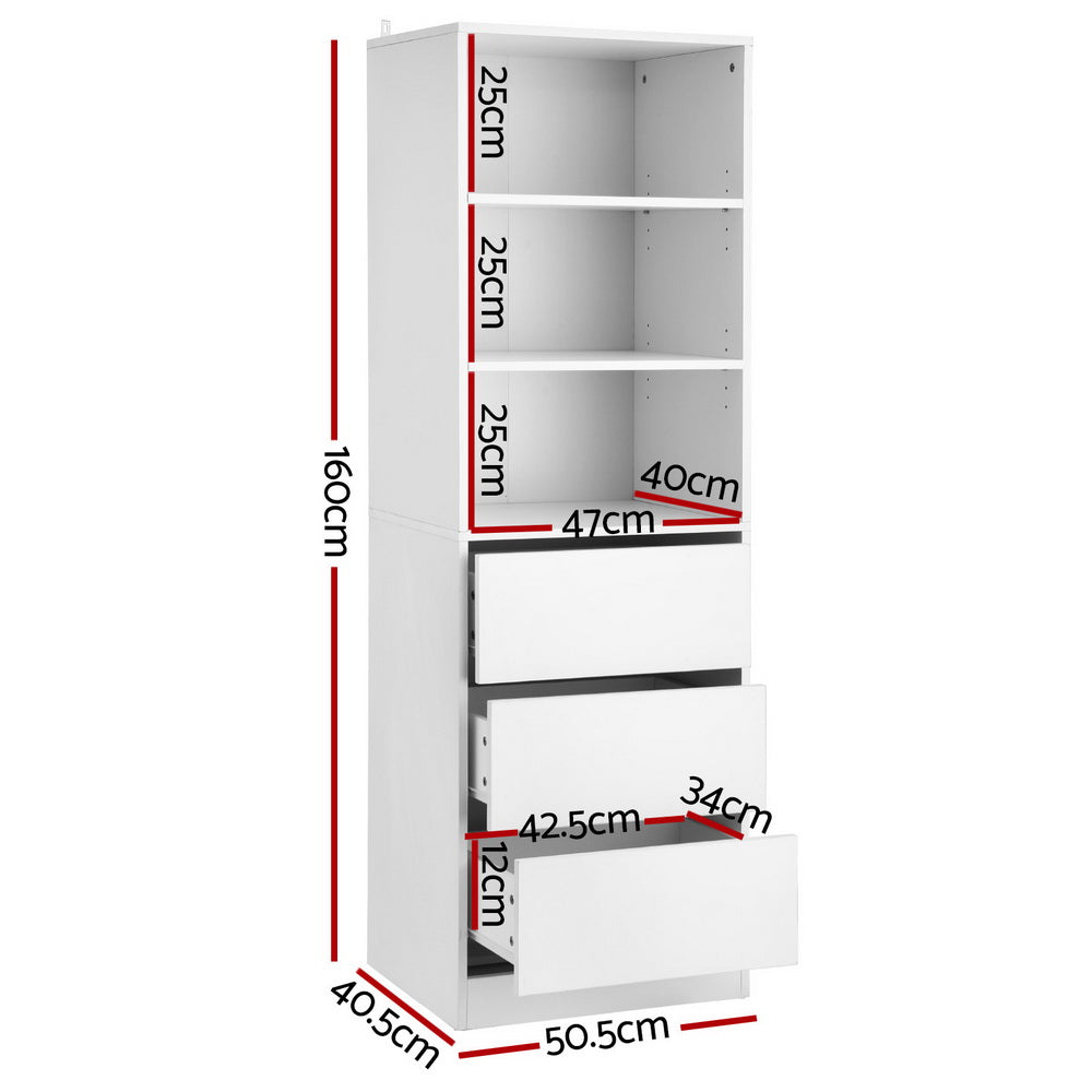 3 Chest of Drawers Tallboy Cabinet White