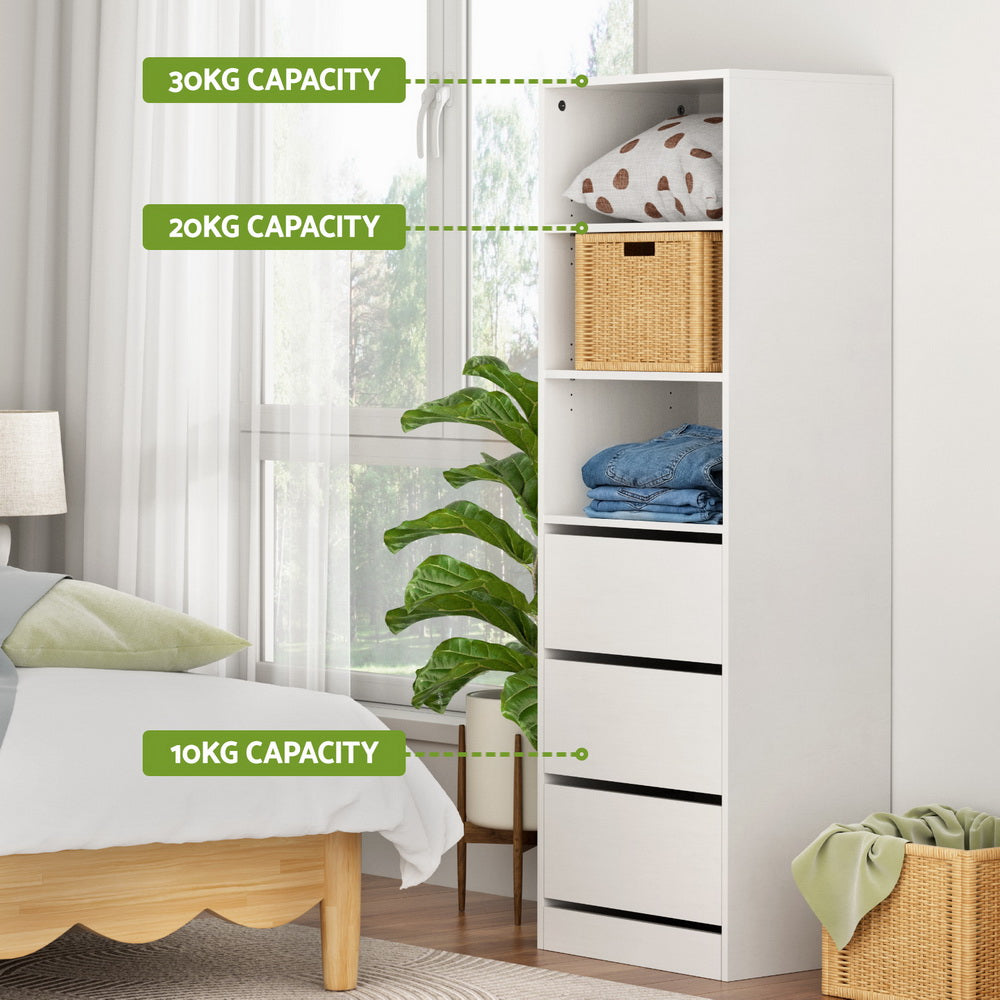 3 Chest of Drawers Tallboy Cabinet White