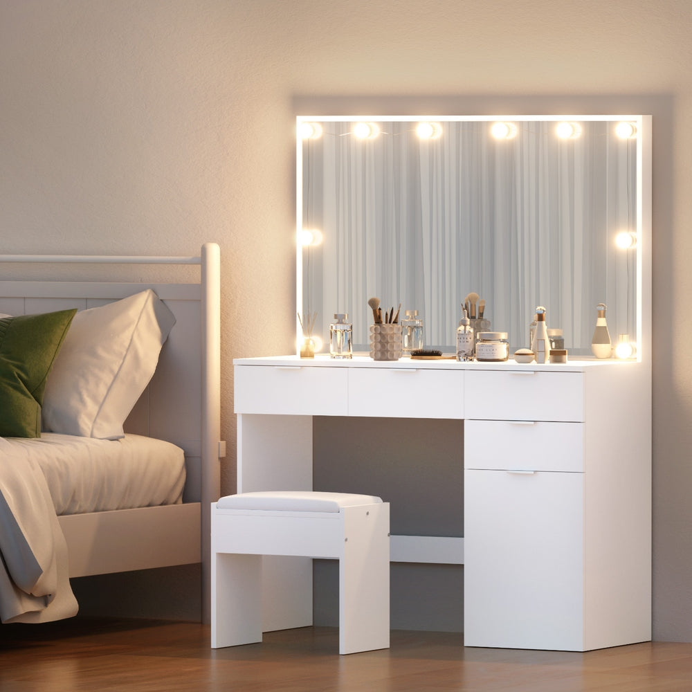 Dressing Table Set Stool 10 Led Bulbs White