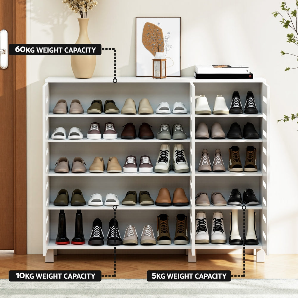 Shoe Rack Cabinet 30 Pairs Adjustable Shelf White