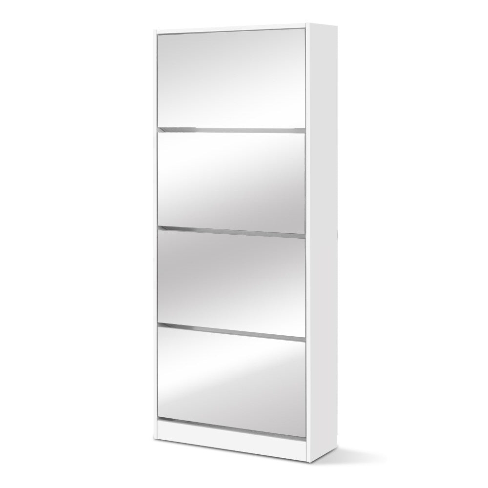Shoe Rack Cabinet Mirror 60 Pairs White Rira