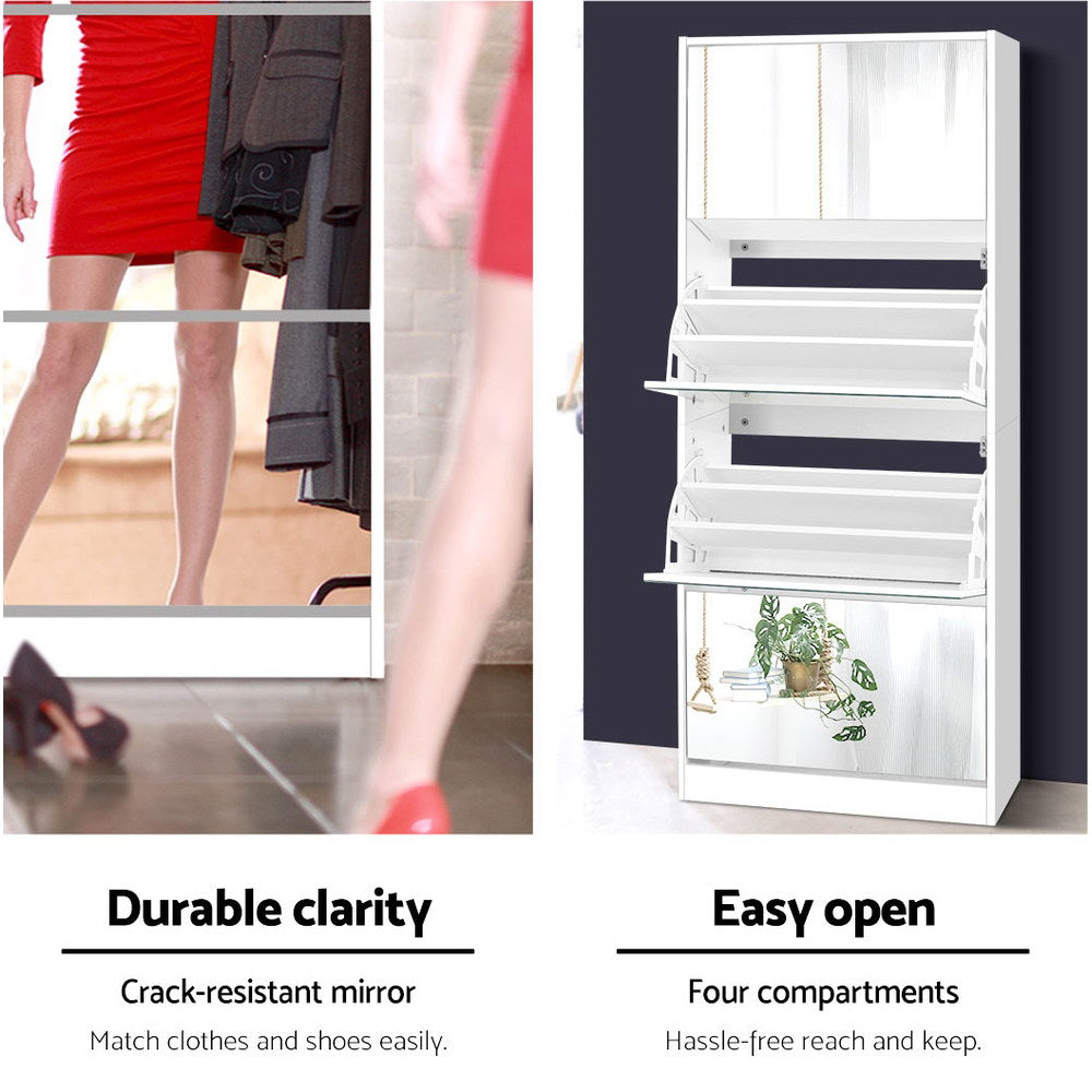 Shoe Rack Cabinet Mirror 60 Pairs White Rira