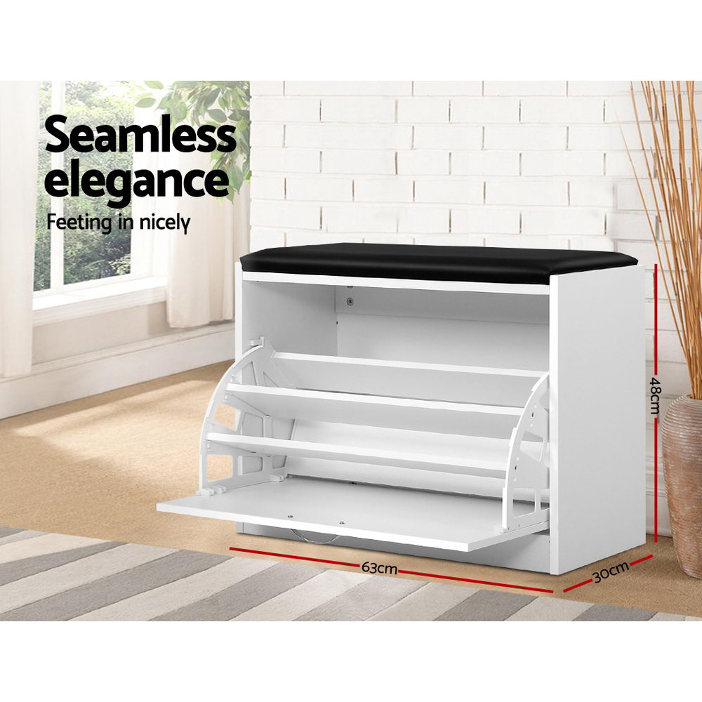 Shoe Rack Cabinet Bench 15 Pairs White Kyla