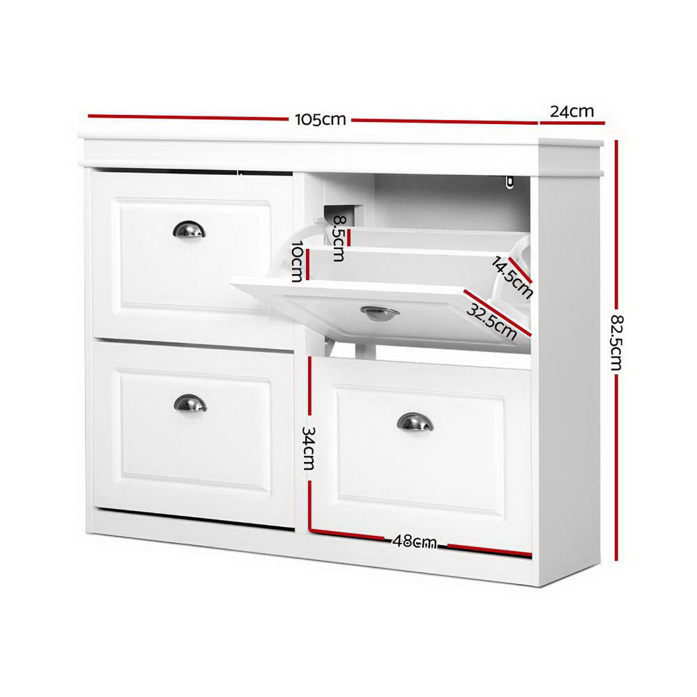 Shoe Rack Cabinet 16 Pairs 4-tier White Paul