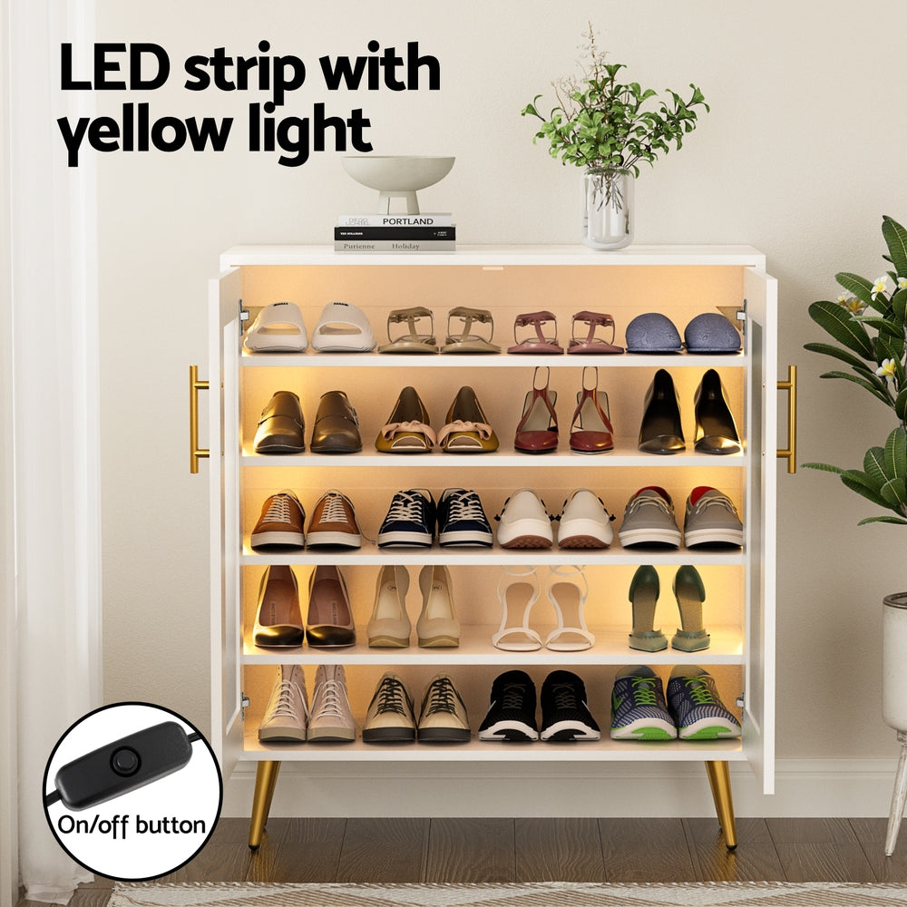 Shoe Rack 5-tier 20 Pairs Storage LED Light