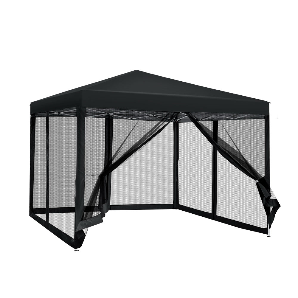 Gazebo Pop Up Marquee 3x3m Wedding Party Outdoor Camping Tent Canopy Shade Mesh Wall Black