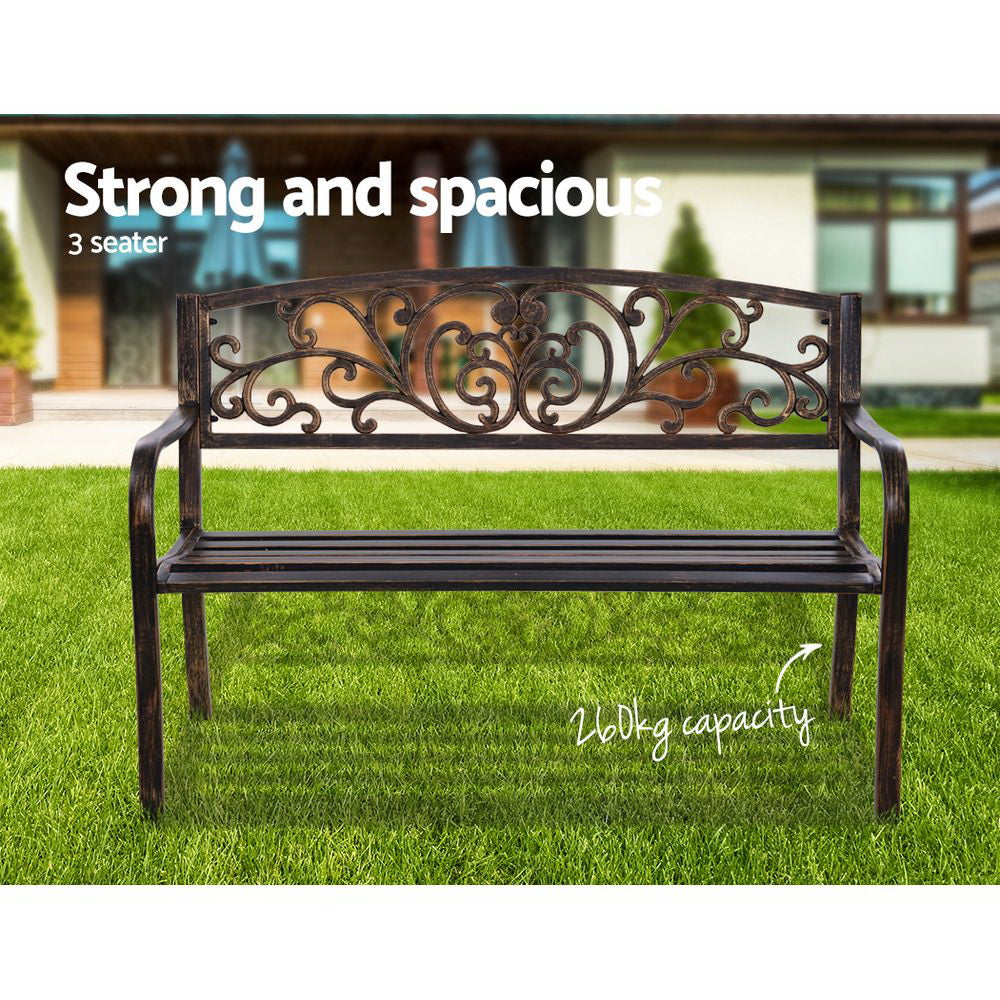 Outdoor Garden Bench Seat Steel Outdoor Furniture 3 Seater Park Bronze