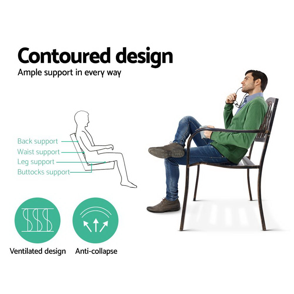 Outdoor Garden Bench Seat Steel Outdoor Furniture 3 Seater Park Bronze