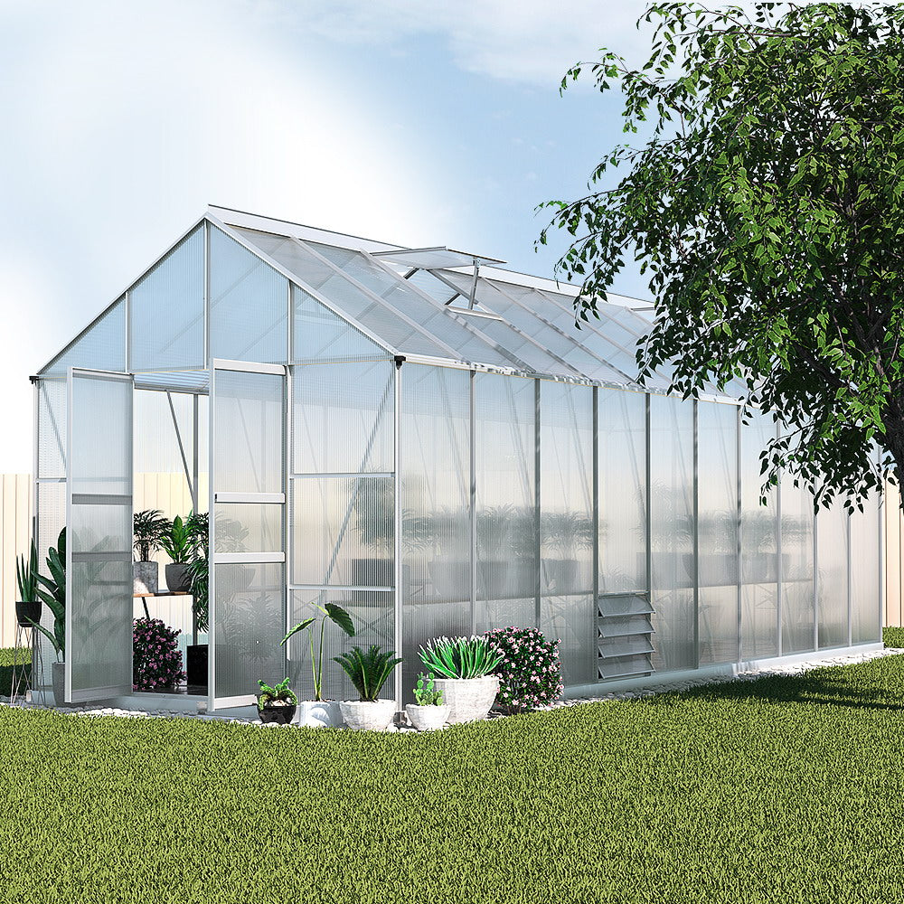 Green Fingers Greenhouse 6.03x2.44x2.68M Double Doors Aluminium Green House Garden Shed