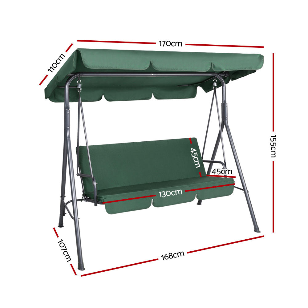Outdoor Swing Chair Garden Chair Bench Furniture Canopy 3 Seater Green