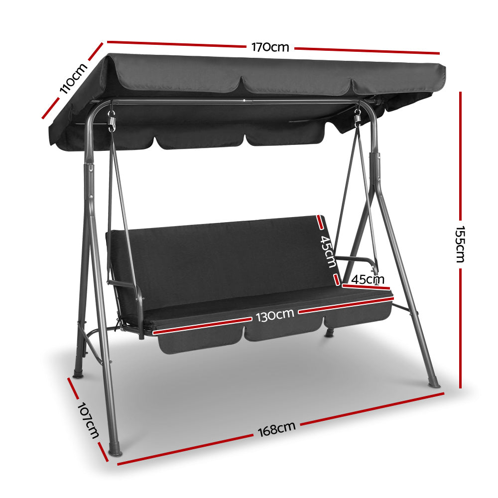 Outdoor Swing Chair Garden Chair Bench Furniture Canopy 3 Seater Black