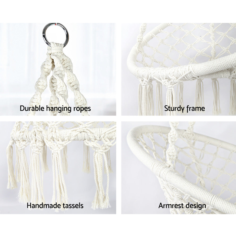 Outdoor Hammock Chair with Stand Cotton Swing Relax Hanging 124CM Cream