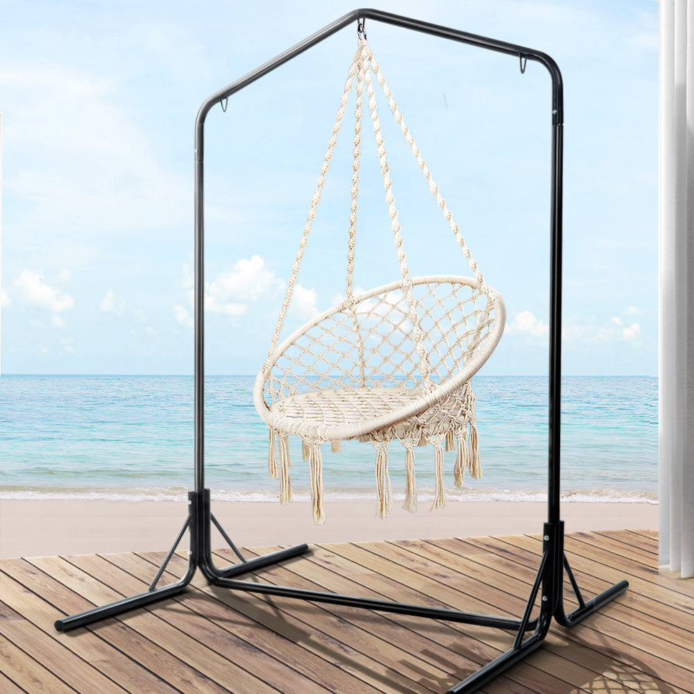 Outdoor Hammock Chair with Stand Cotton Swing Relax Hanging 124CM Cream