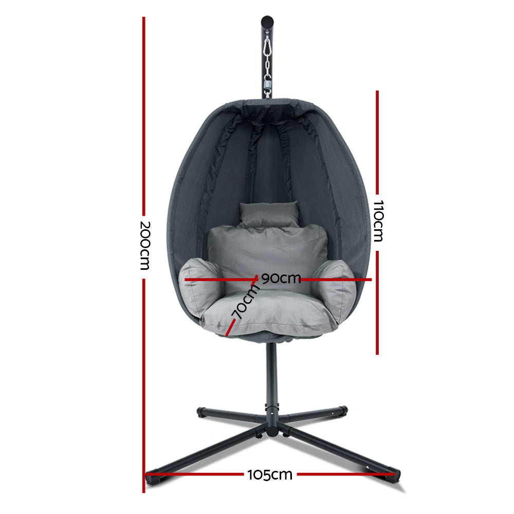 Outdoor Egg Swing Chair Patio Furniture Pod Stand Canopy Foldable Grey