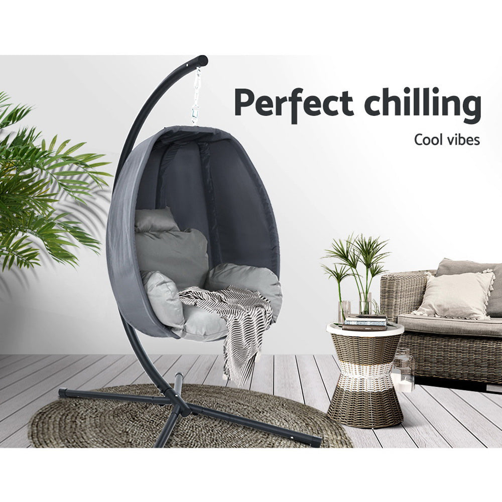 Outdoor Egg Swing Chair Patio Furniture Pod Stand Canopy Foldable Grey
