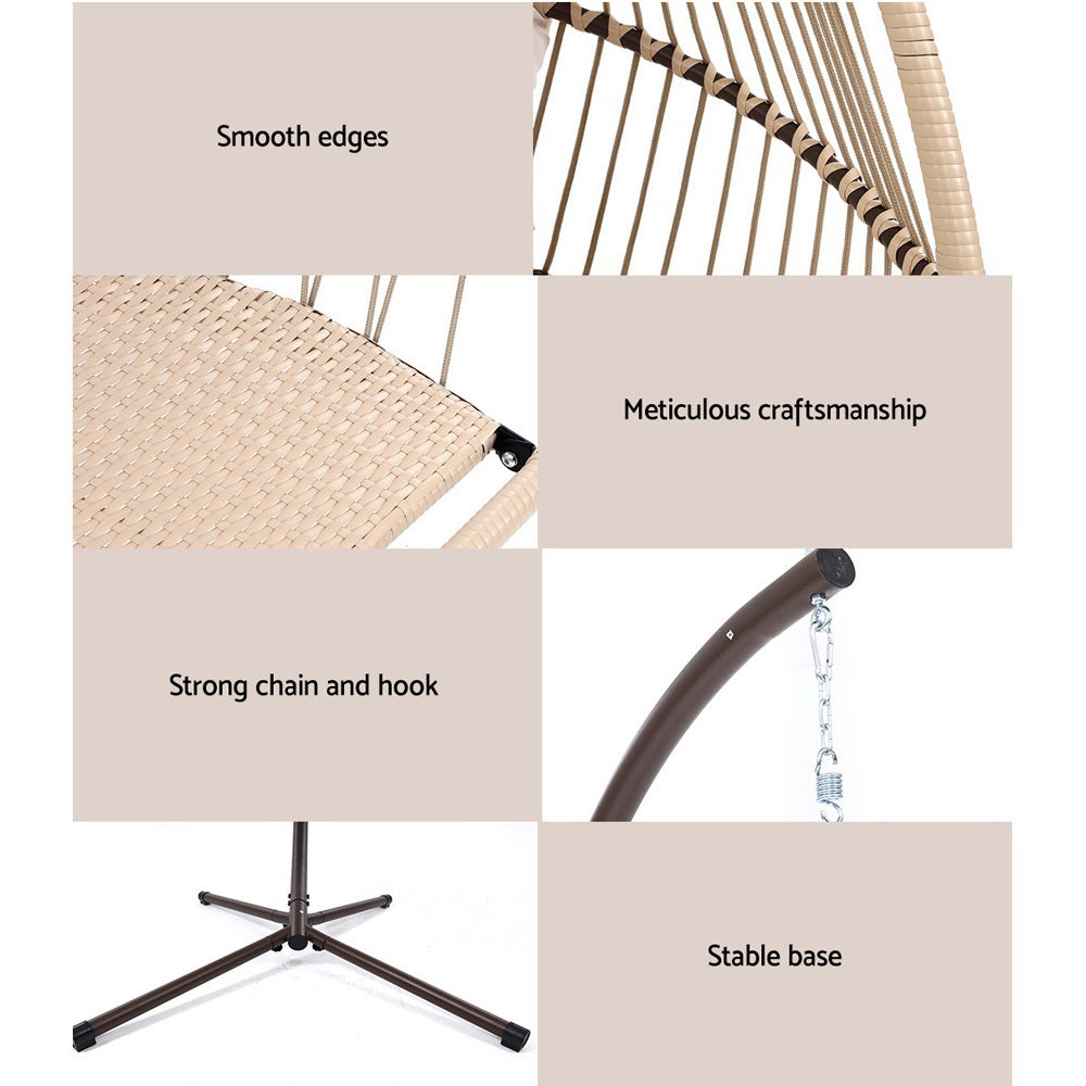 Outdoor Egg Swing Chair Hanging Chair Wicker Rope Pod Stand Cushion Latte
