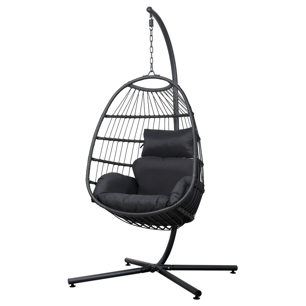 Outdoor Egg Swing Chair Hanging Chair Wicker Rope Pod Stand Foldable Grey