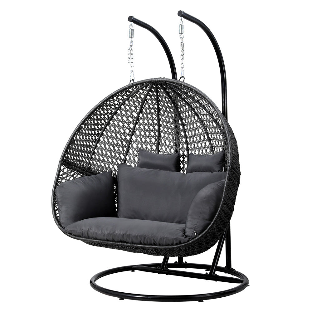 Outdoor Egg Swing Chair Wicker Furniture Pod Stand Cushion 2 Seater Grey
