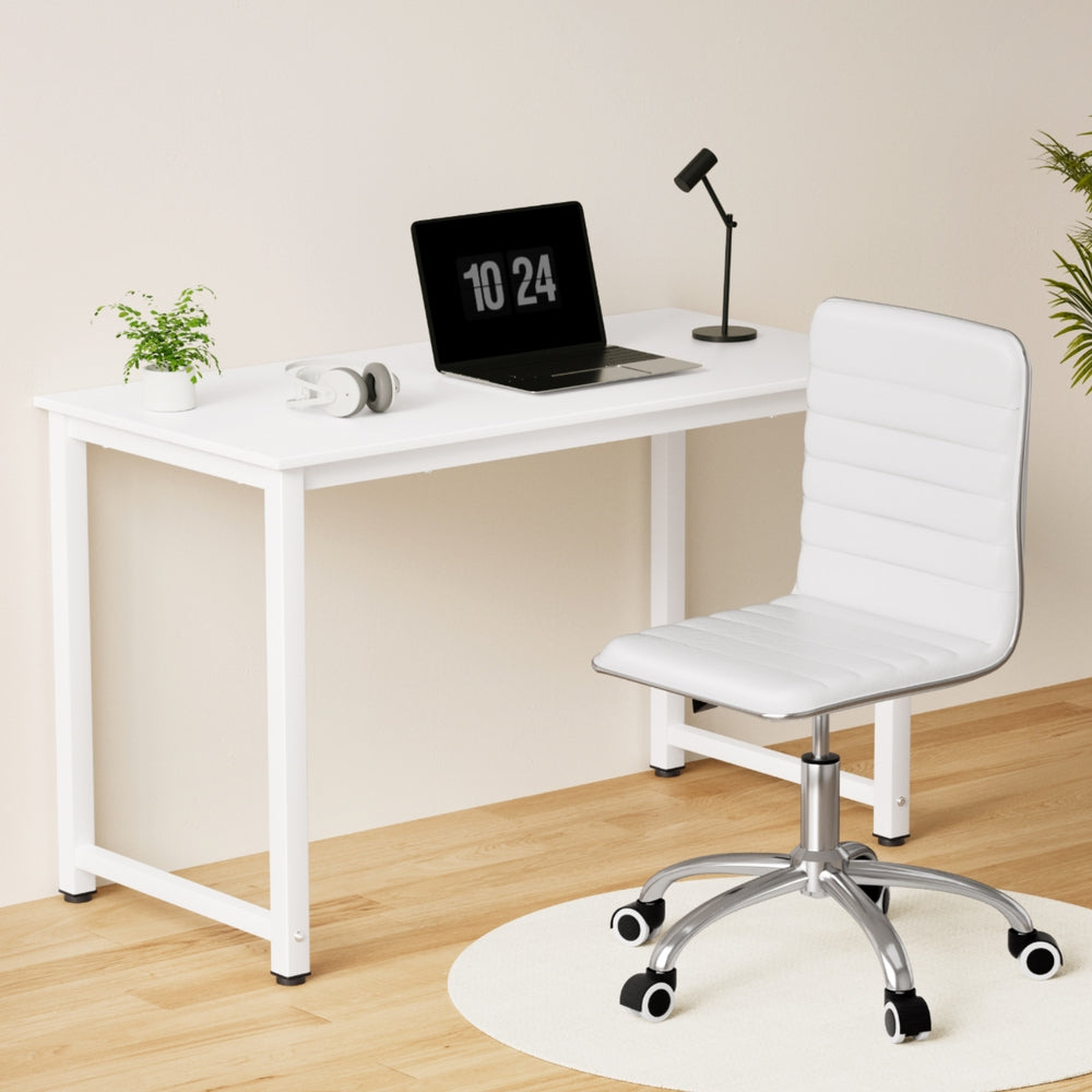 Computer Desk 120cm Executive Office Chairs Set PU Leather Low Back White