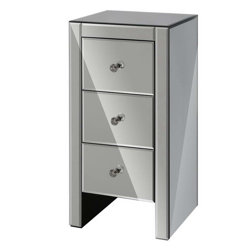 Bedside Table 3 Drawers Mirrored Glass - QUENN Grey