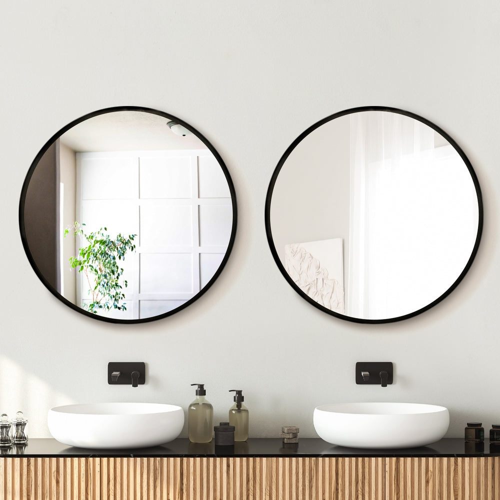 2 Wall Mirror Makeup 70cm Home Decor Framed Mirrors Bathroom Round Black