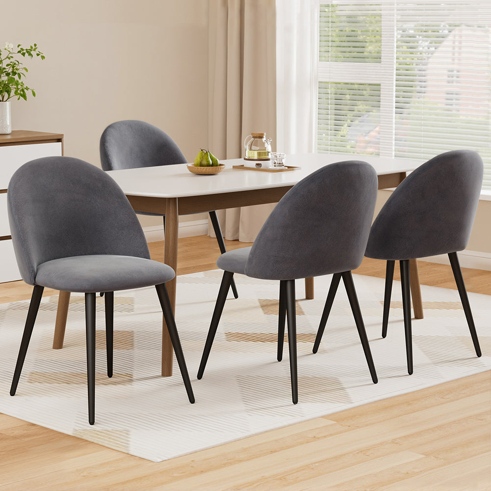 Dining Chairs Set of 4 Velvet Solid Curved Dark Grey