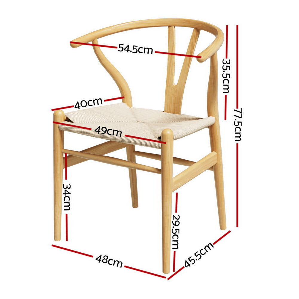1 Set of 4 Dining Chairs Wooden Rattan Seat Wishbone Back