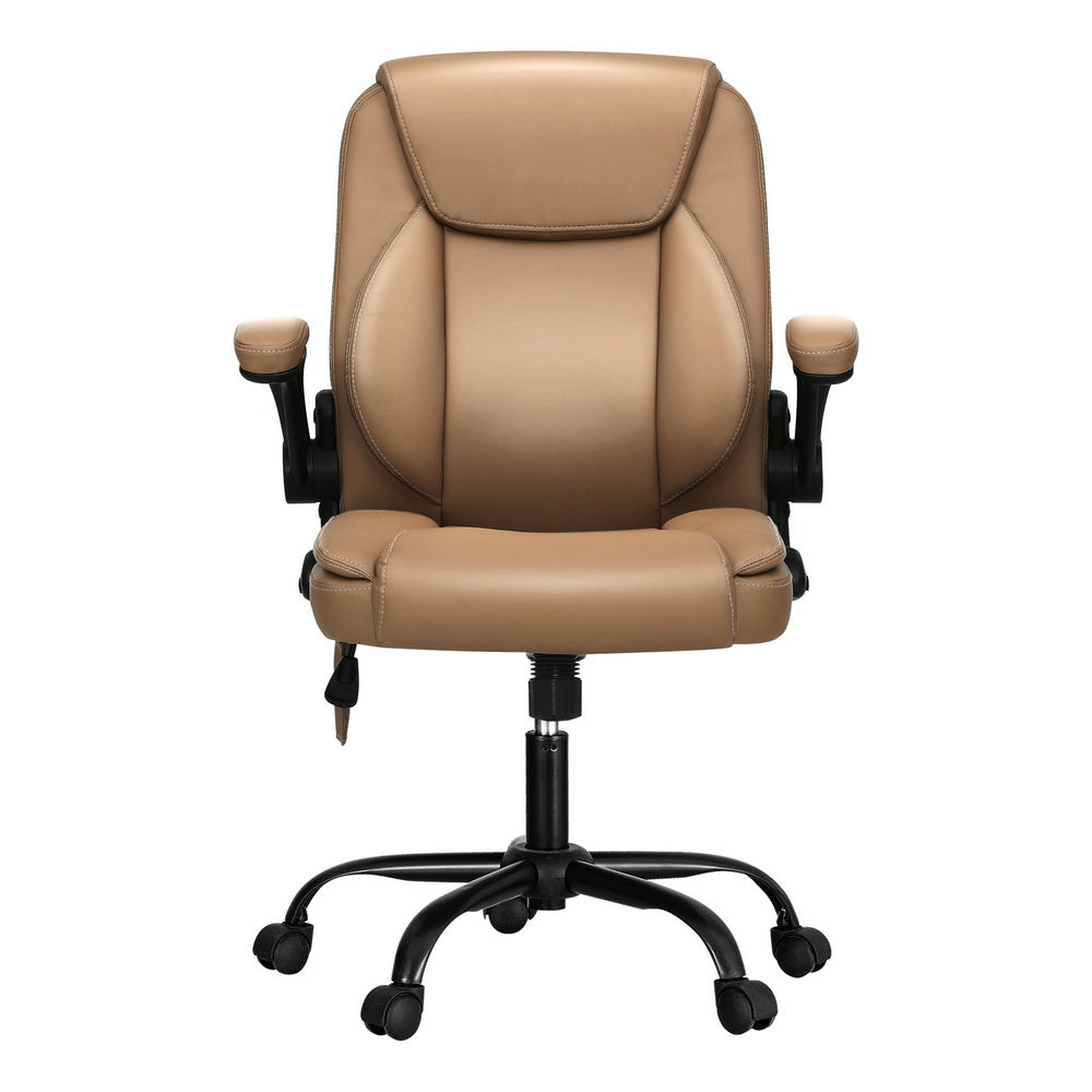 2 Point Massage Office Chair Leather Mid Back Brown