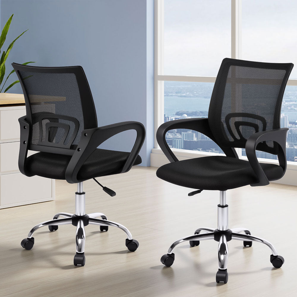2x Mesh Office Chair Mid Back Black