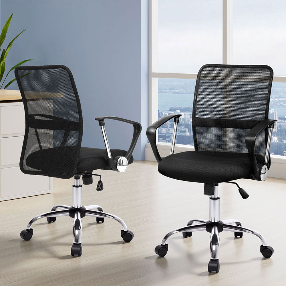 2x Mesh Office Chair Mid Back Black