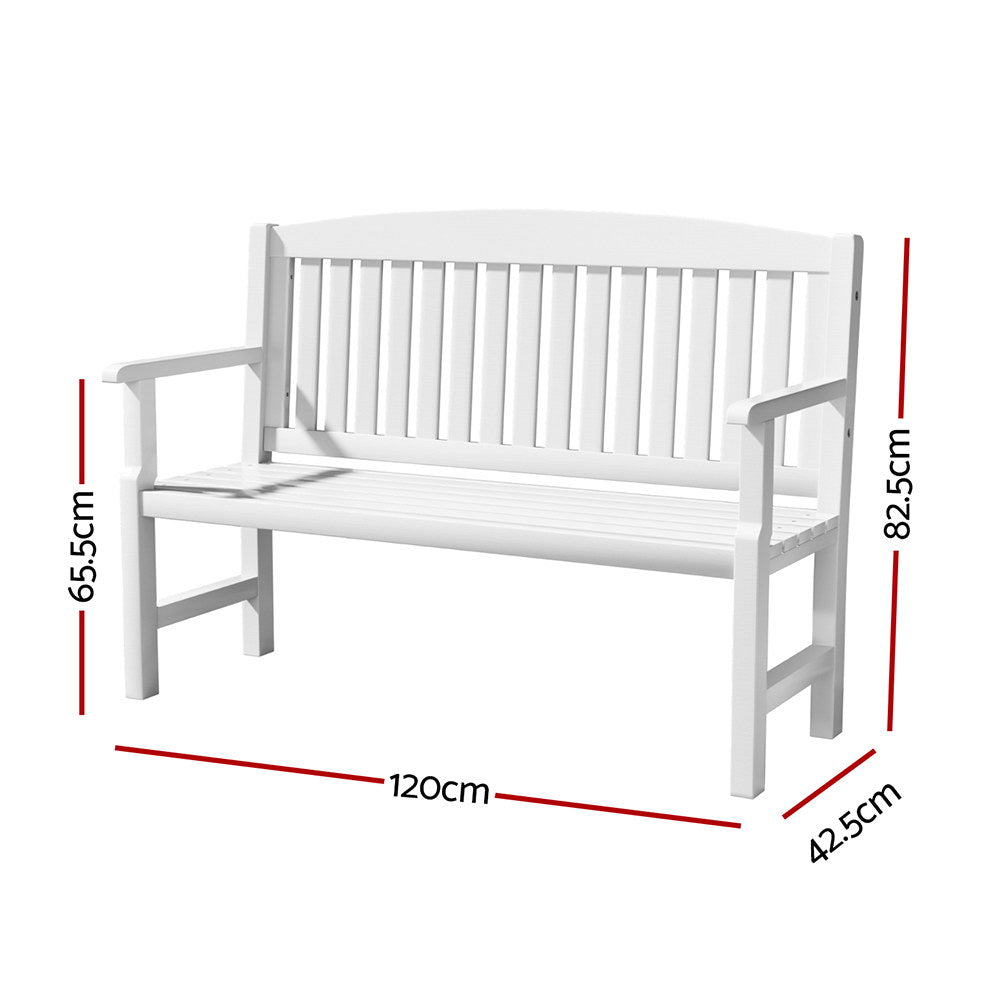 Outdoor Garden Bench Wooden 2 Seater Lounge Chair Patio Furniture White