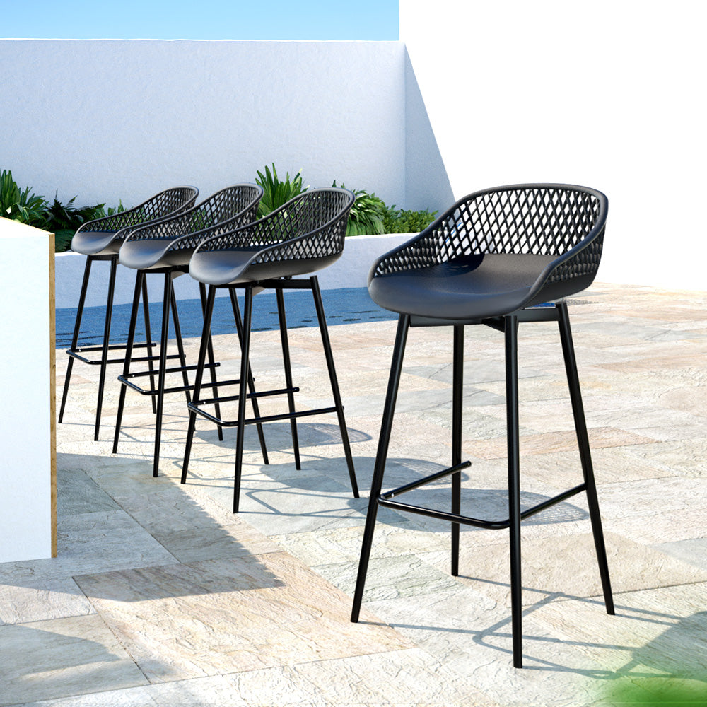 4x Outdoor Bar Stools Plastic Black
