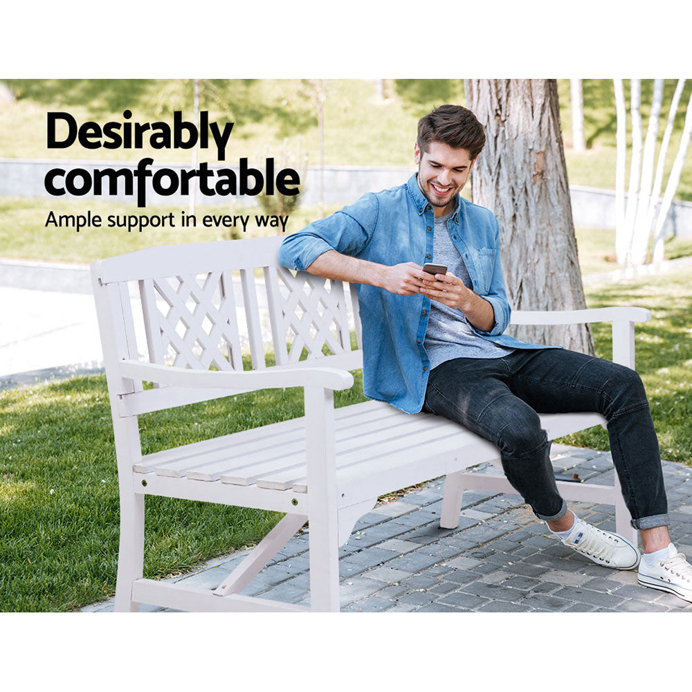 Outdoor Garden Bench Wooden Chair 3 Seat Patio Furniture Lounge White