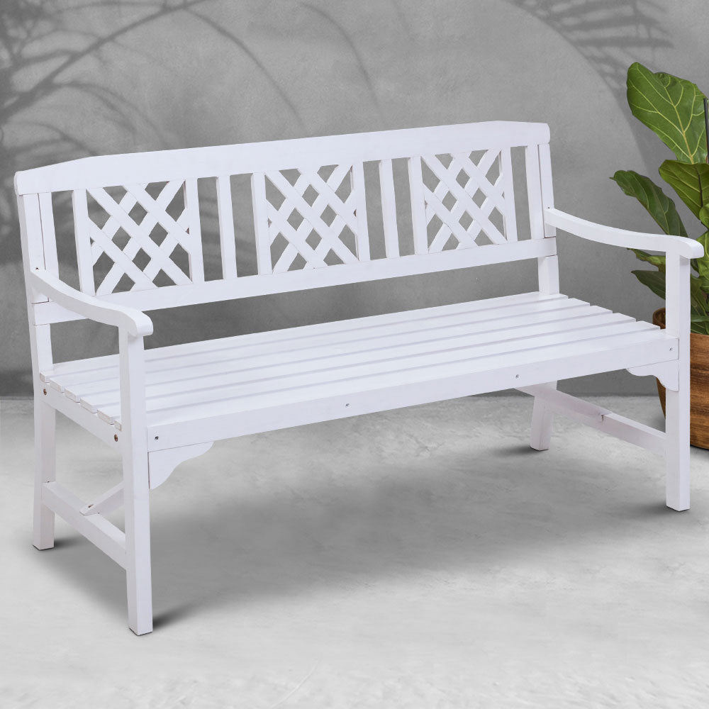 Outdoor Garden Bench Wooden Chair 3 Seat Patio Furniture Lounge White