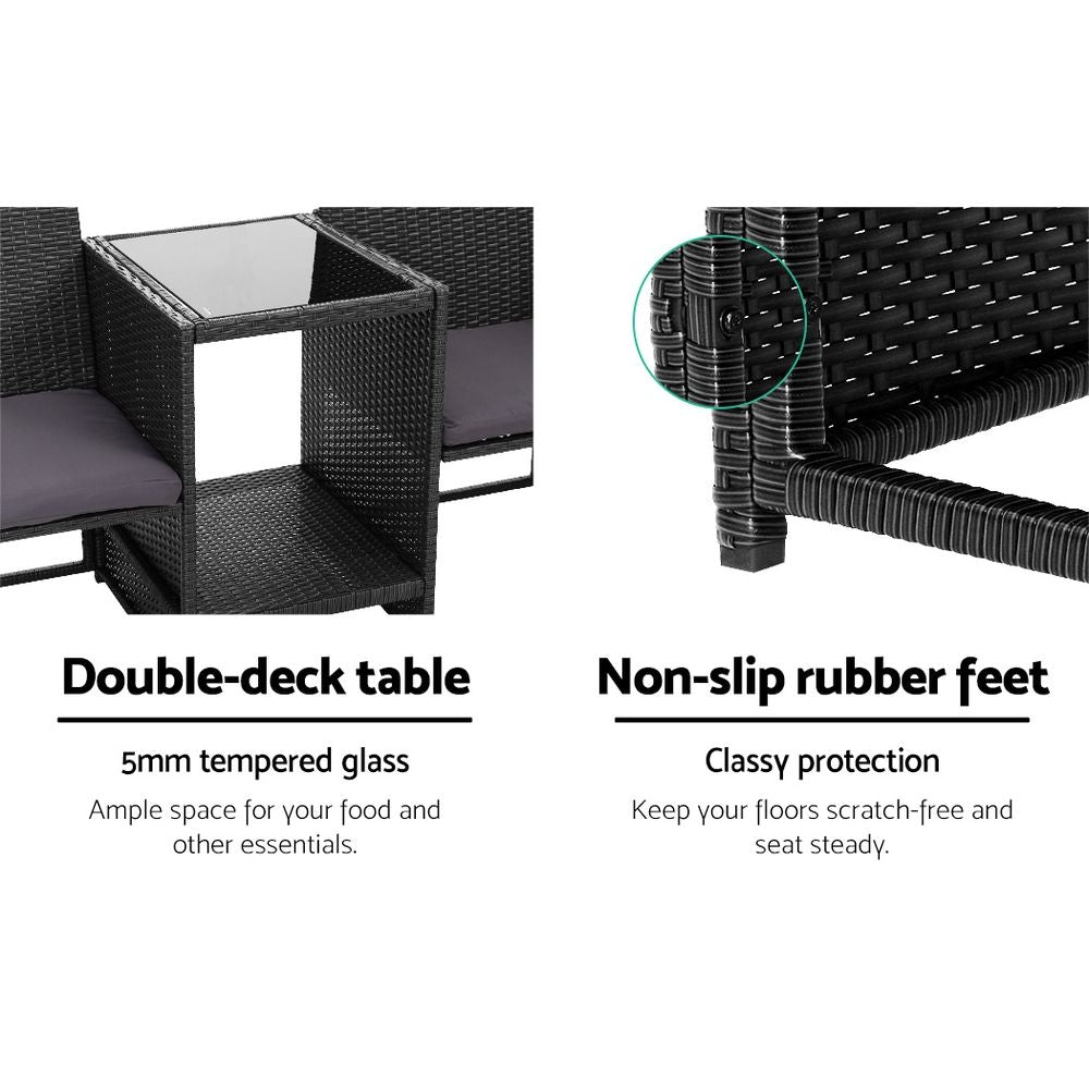 Outdoor Setting Wicker Loveseat Birstro Set Patio Garden Furniture Black