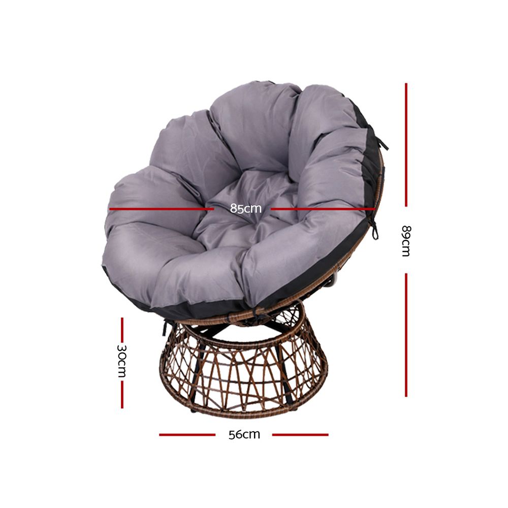 Outdoor Lounge Setting Papasan Chair Wicker Table Garden Furniture Brown