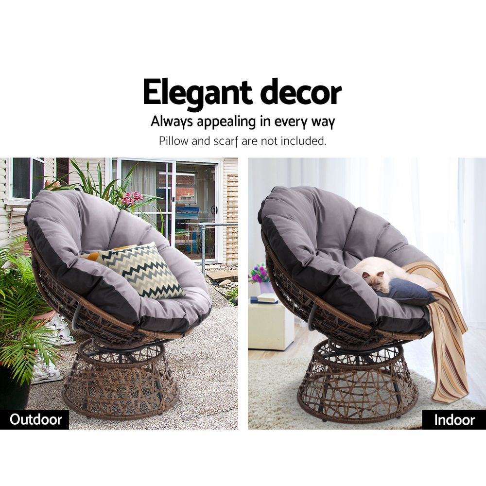 Outdoor Lounge Setting Papasan Chair Wicker Table Garden Furniture Brown