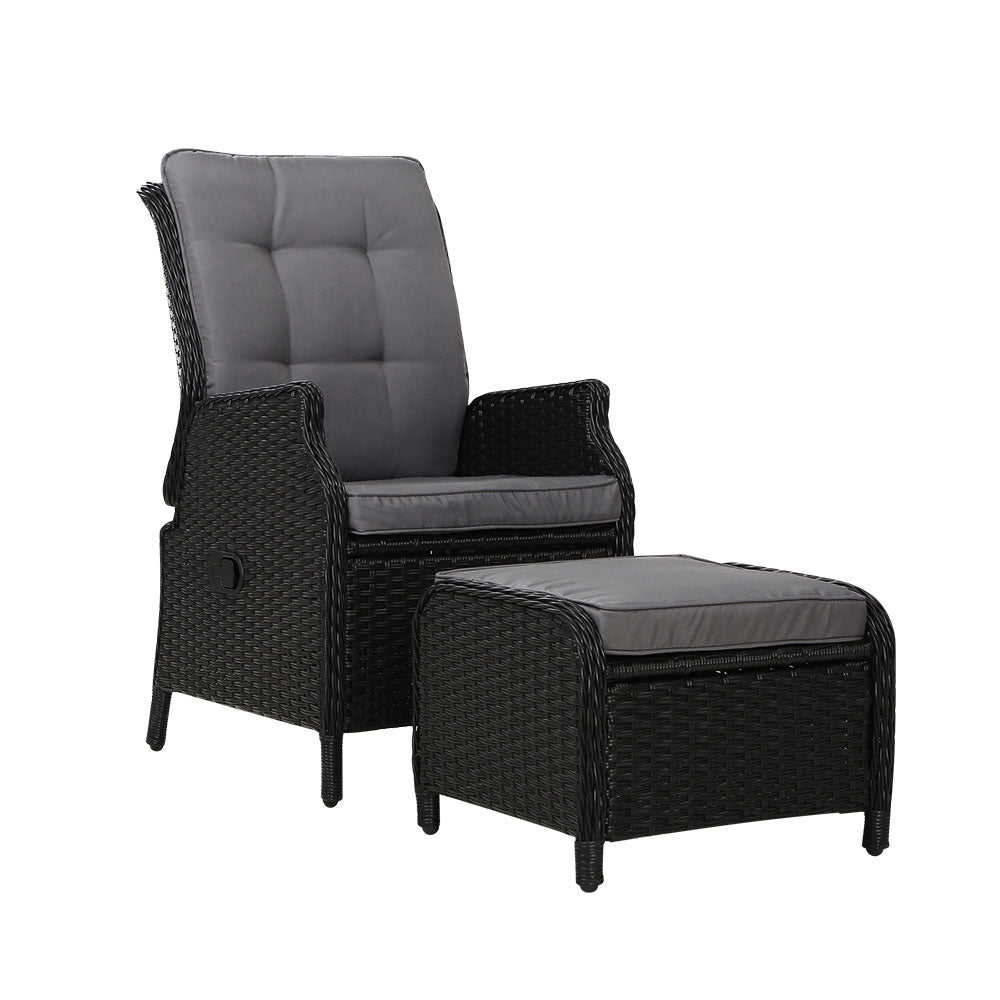 Recliner Chair Sun lounge Wicker Lounger Outdoor Furniture Patio Adjustable Black